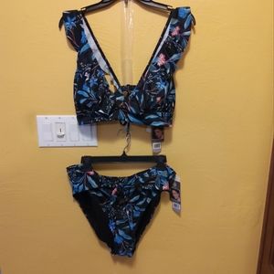 NWT 2-Piece Black Floral Swimsuit Firm Price